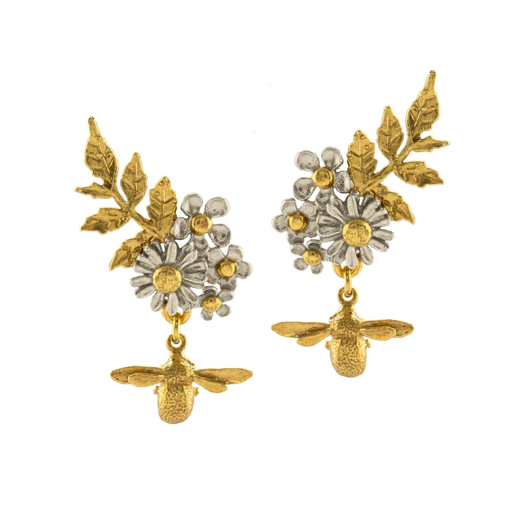 A.M. Spring Posy Cluster Stud Earrings with Bee Drop