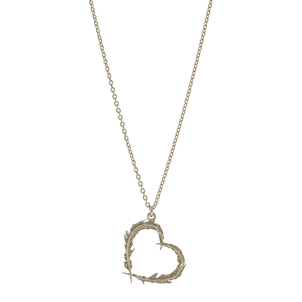 A.M. Delicate Feather Heart Necklace Silver