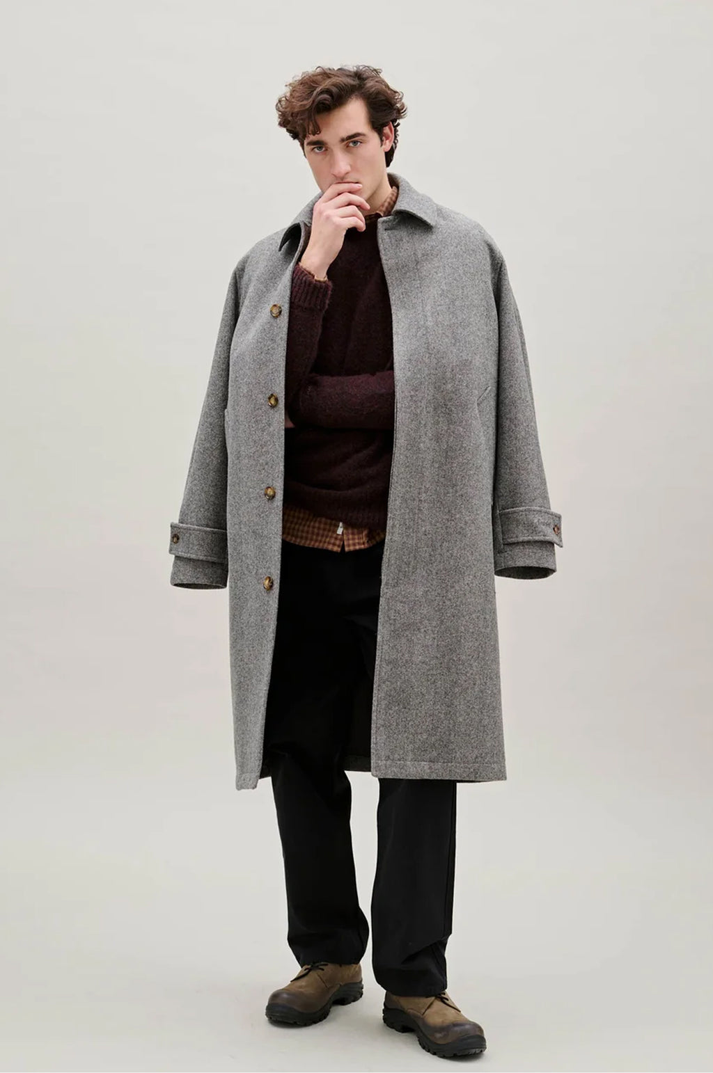 Pine Wool Coat Grey Herringbone