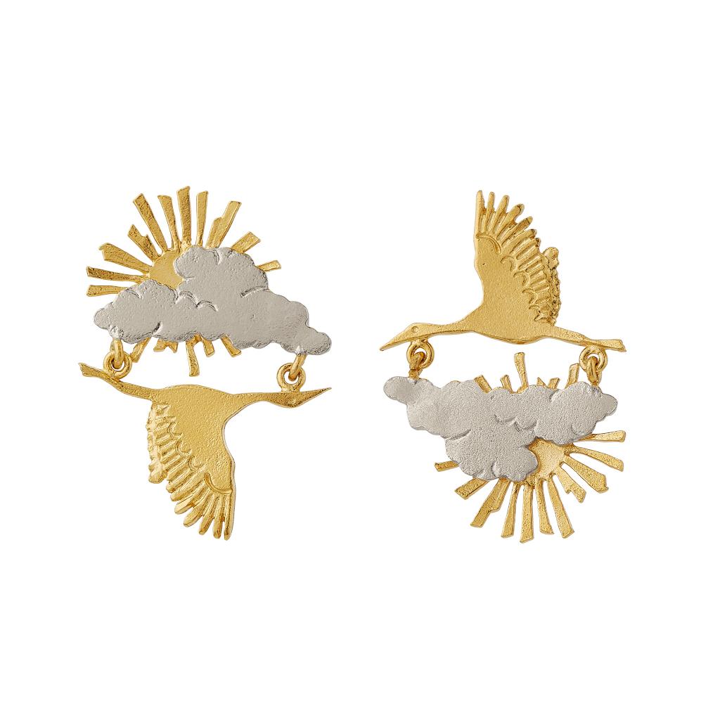 A.M. Sunrise/Sunset Stork in Flight Earrings