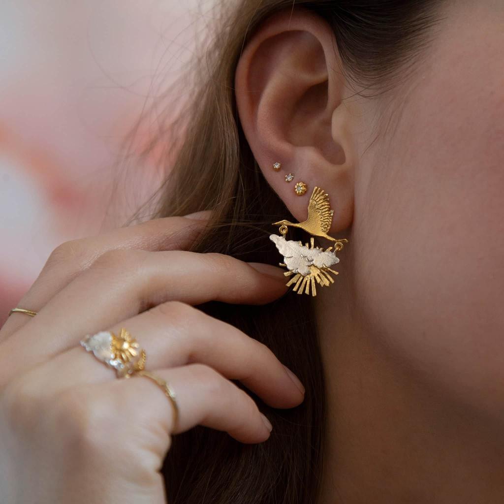 A.M. Sunrise/Sunset Stork in Flight Earrings