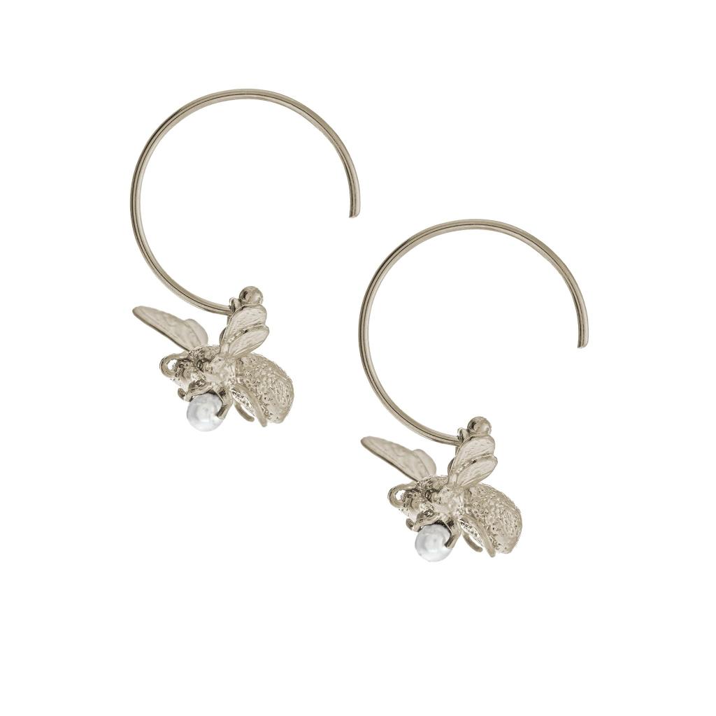 A.M. Flying Bee with Pearl Hoop Earrings Silver