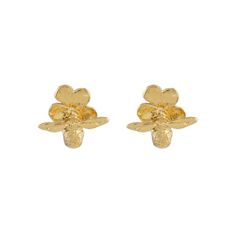 A.M. Forget Me Not Stud Earrings with Itsy Bitsy Bee Gold