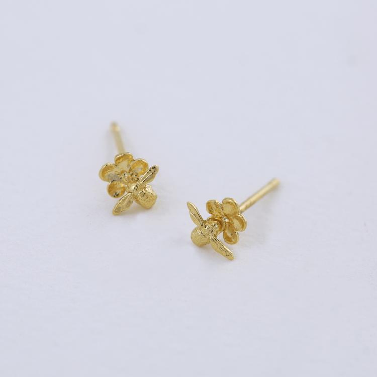 A.M. Forget Me Not Stud Earrings with Itsy Bitsy Bee Gold