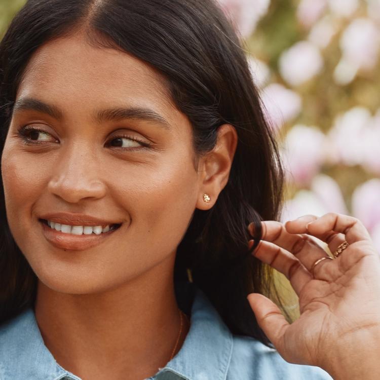 A.M. Forget Me Not Stud Earrings with Itsy Bitsy Bee Gold