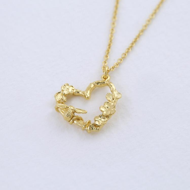 A.M. Floral Heart Necklace with Itsy Bitsy Bee Gold