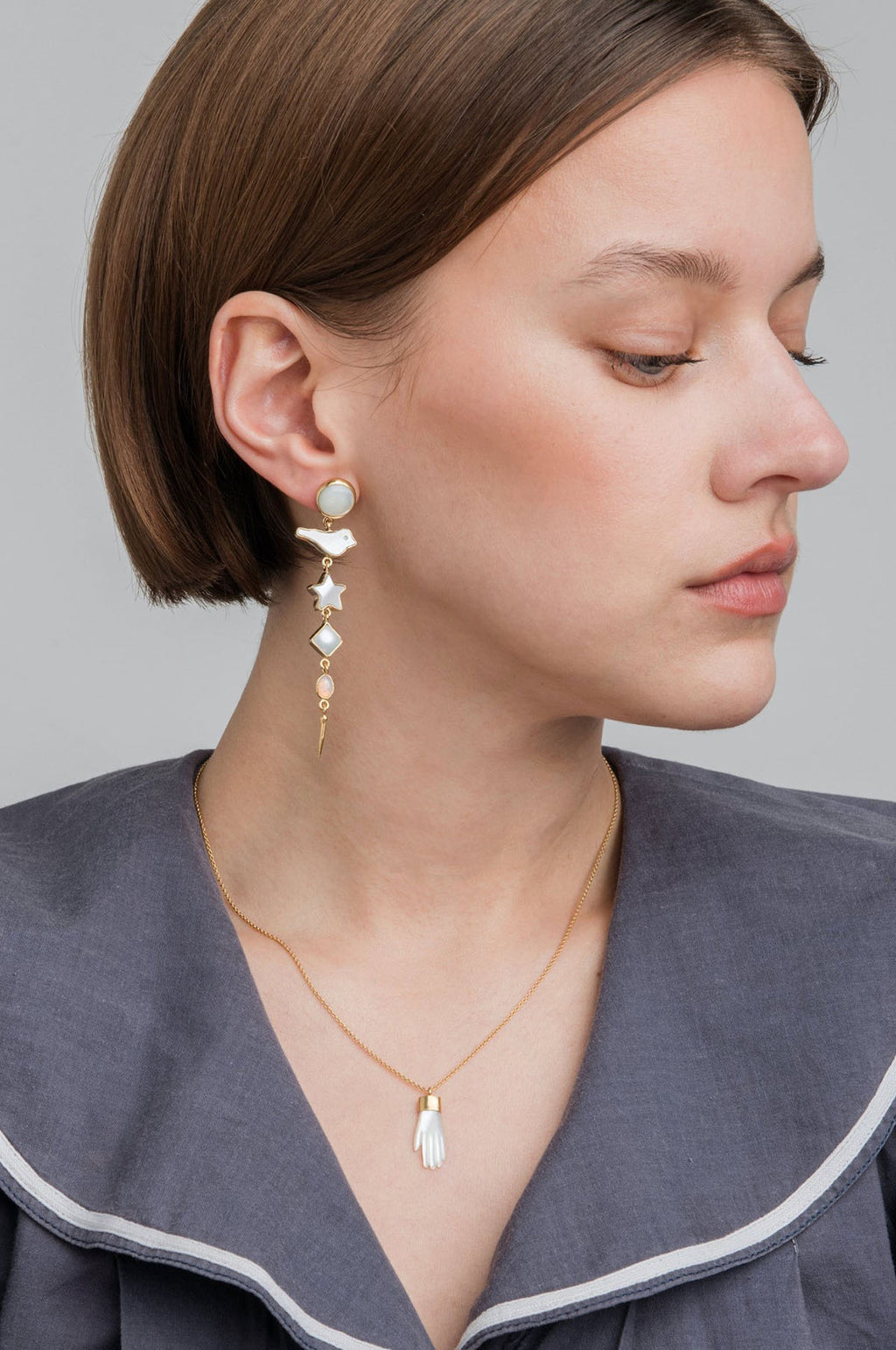 Five Charm with Victorian Drop Pearl Earrings