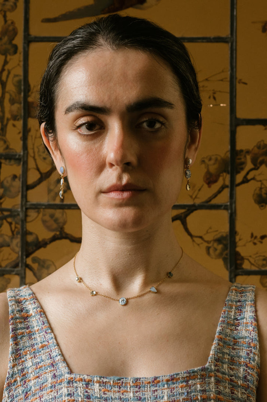 Five Mini Charm Blue Cameo Necklace