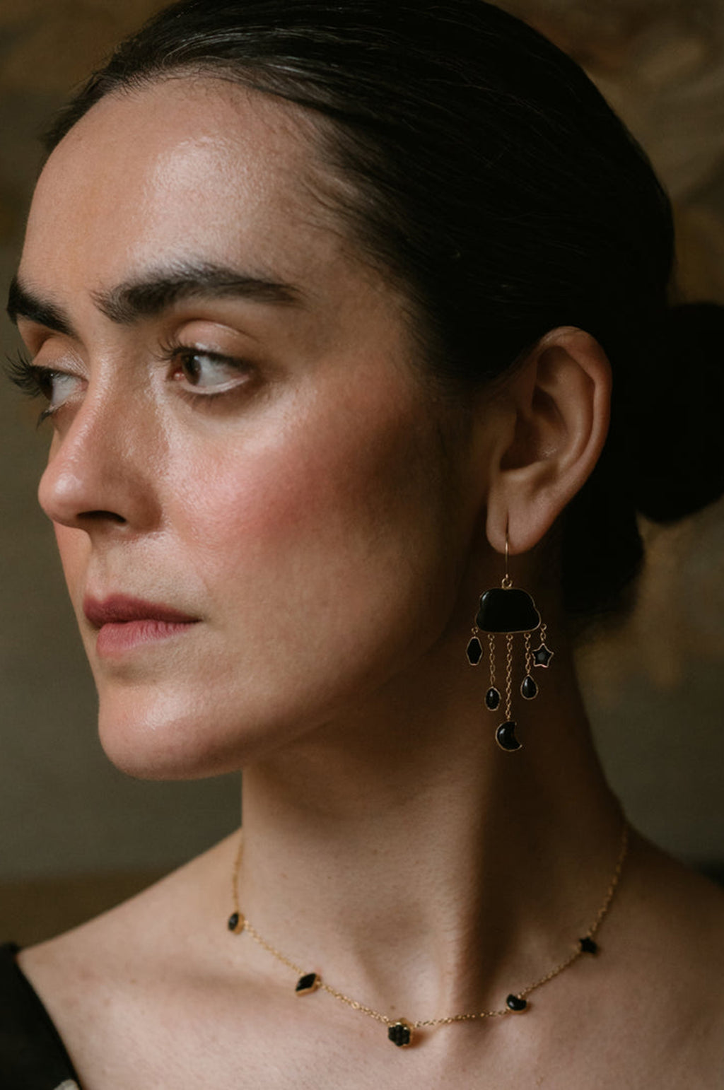 Five Mini Charm Jet Necklace