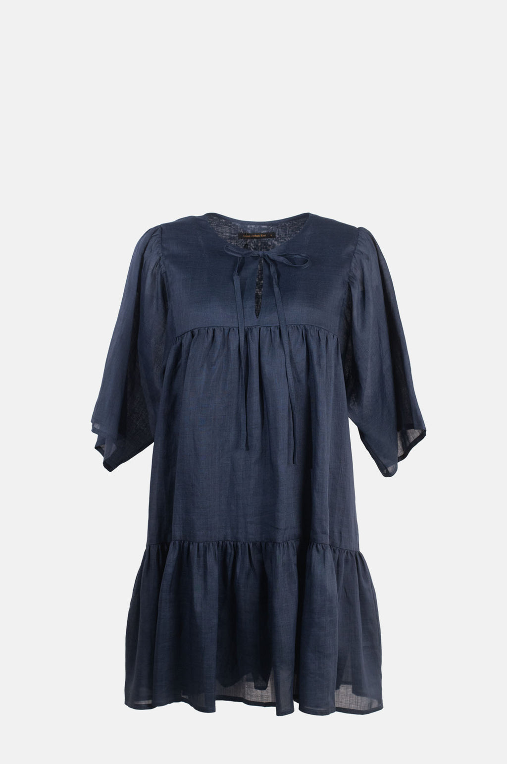 Greek Archaic Kori LS Mini Dress Ties Blue Navy.