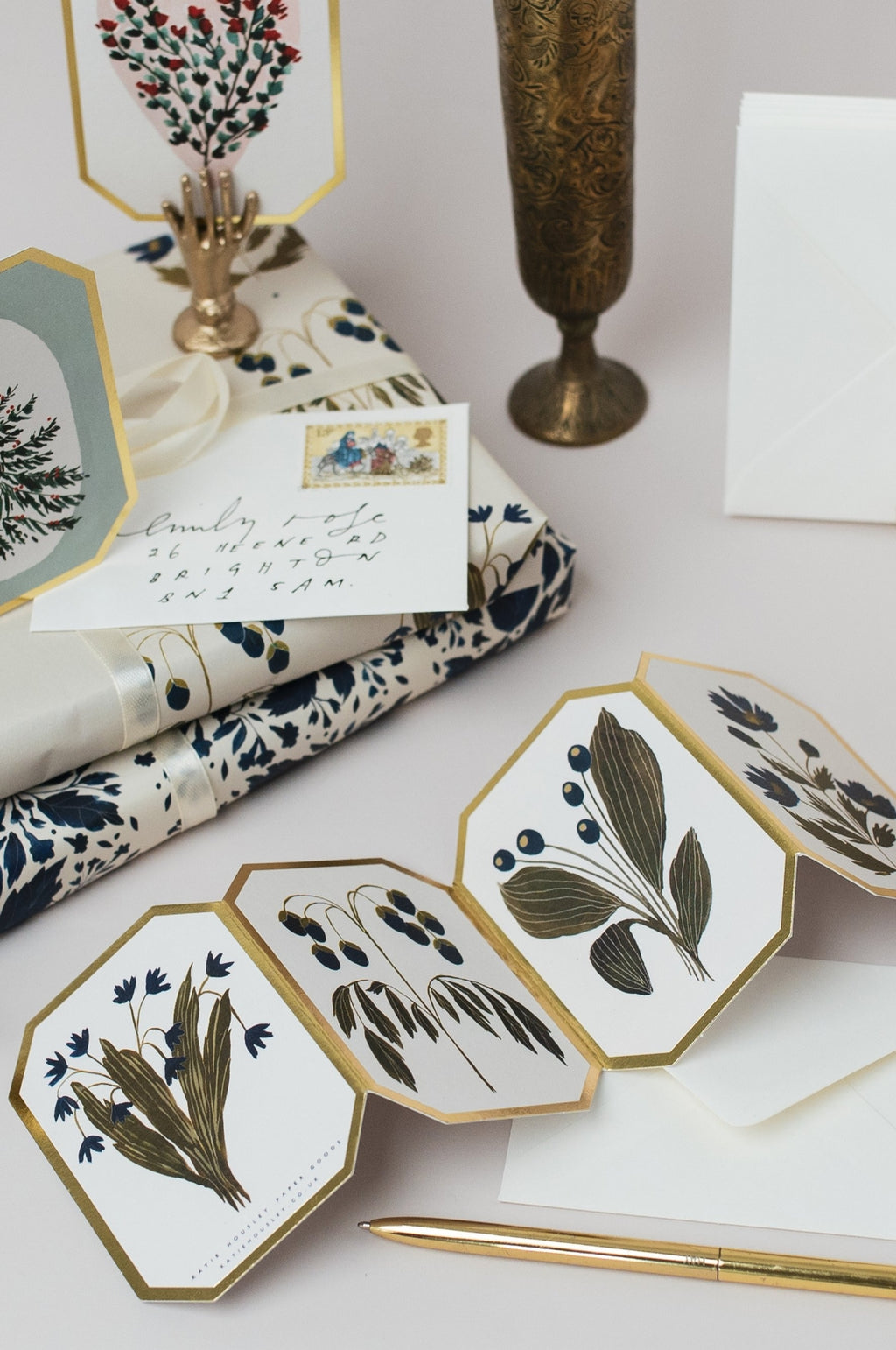 Concertina Botanical Blue Flower Die Cut Mini Card