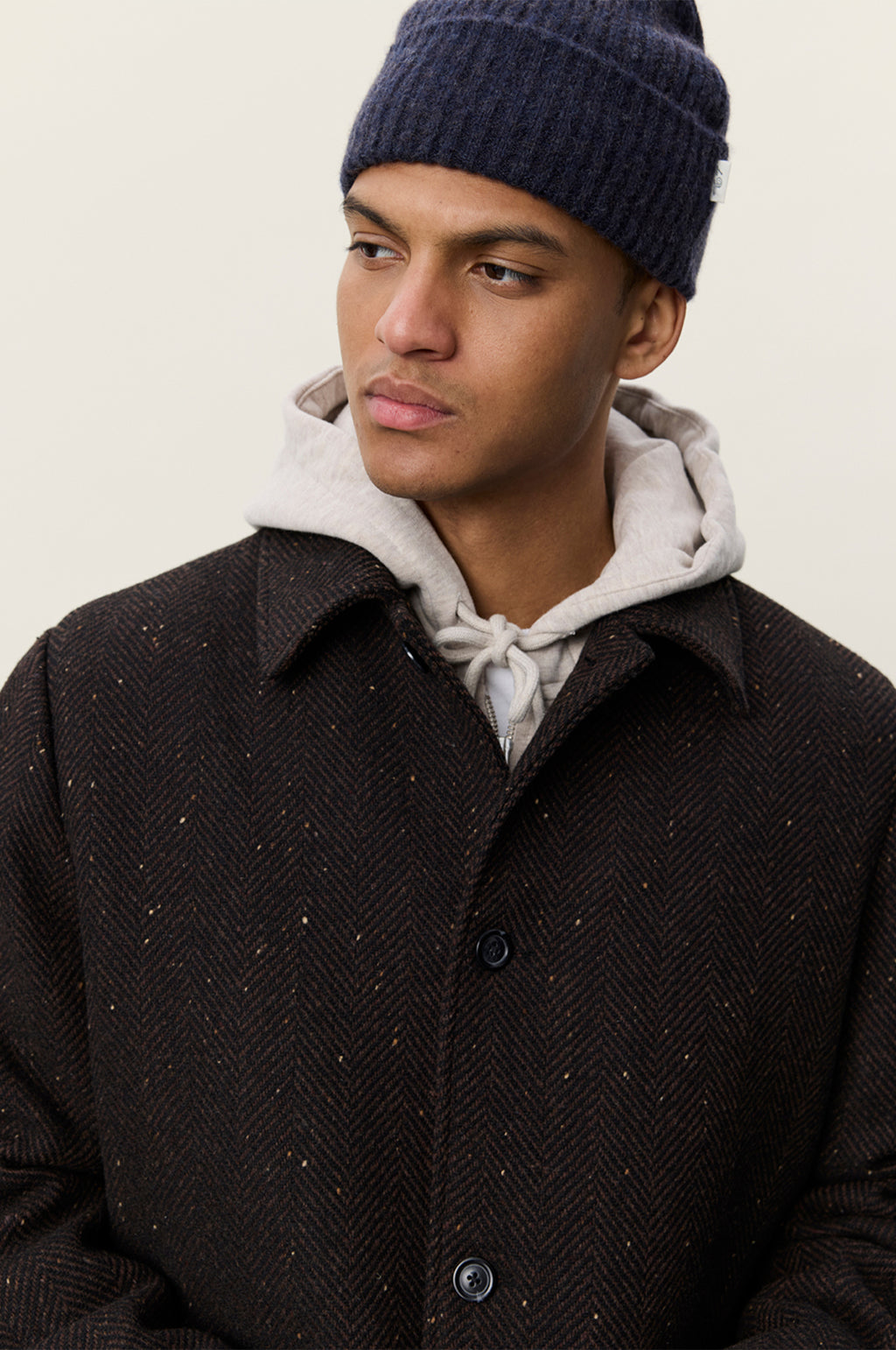 Herringbone Wool Coat Mole Brown