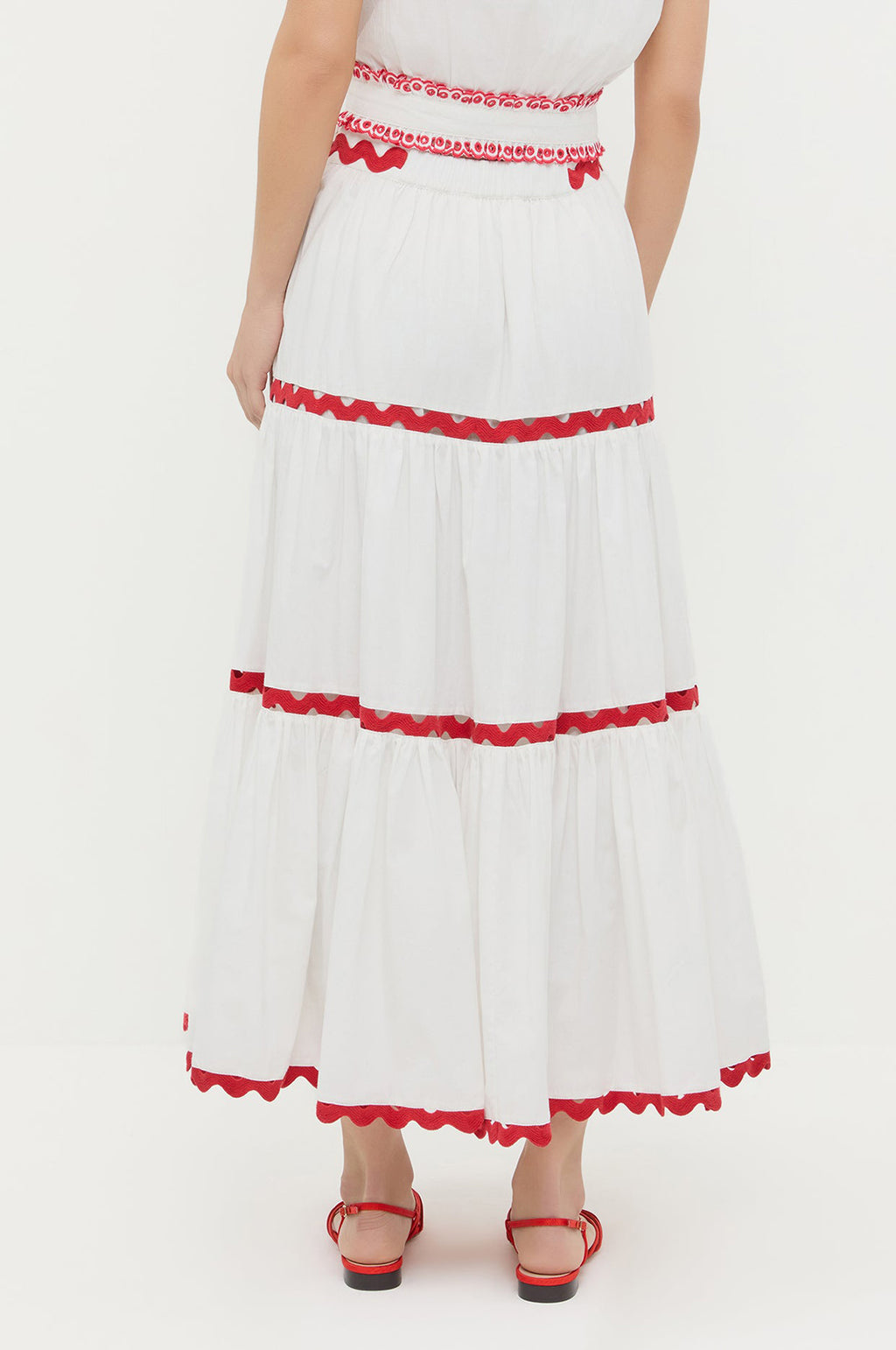Aimee Tiered Skirt Cream/Red