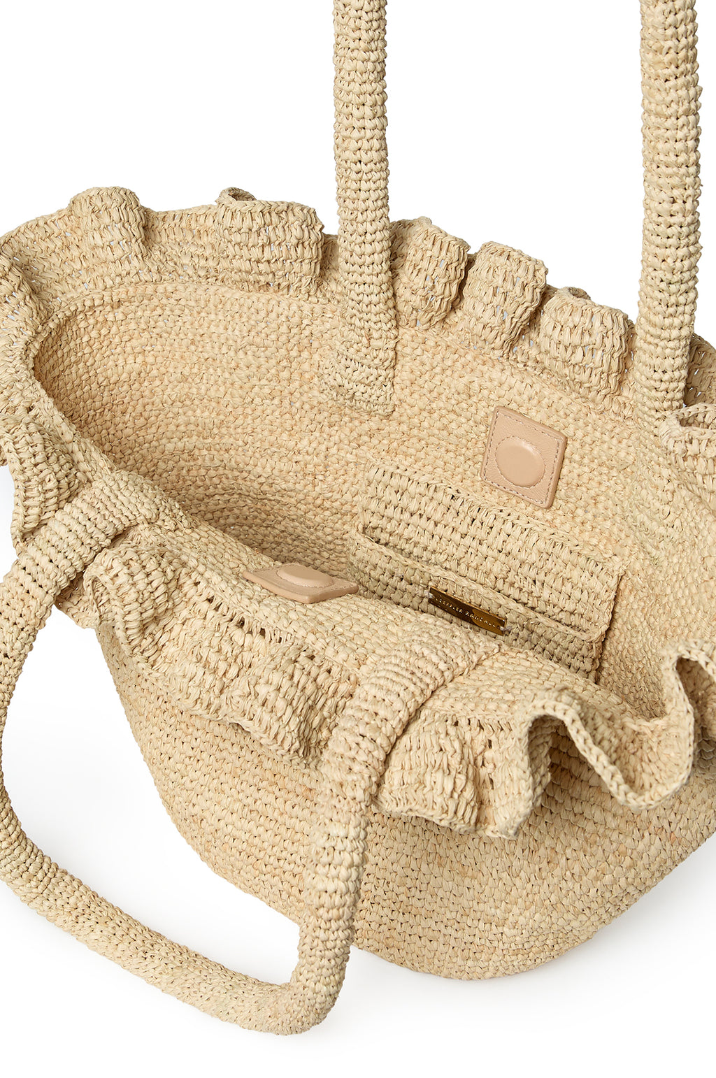 Cyrus Raffia Woven Tote with Ruffle Natural