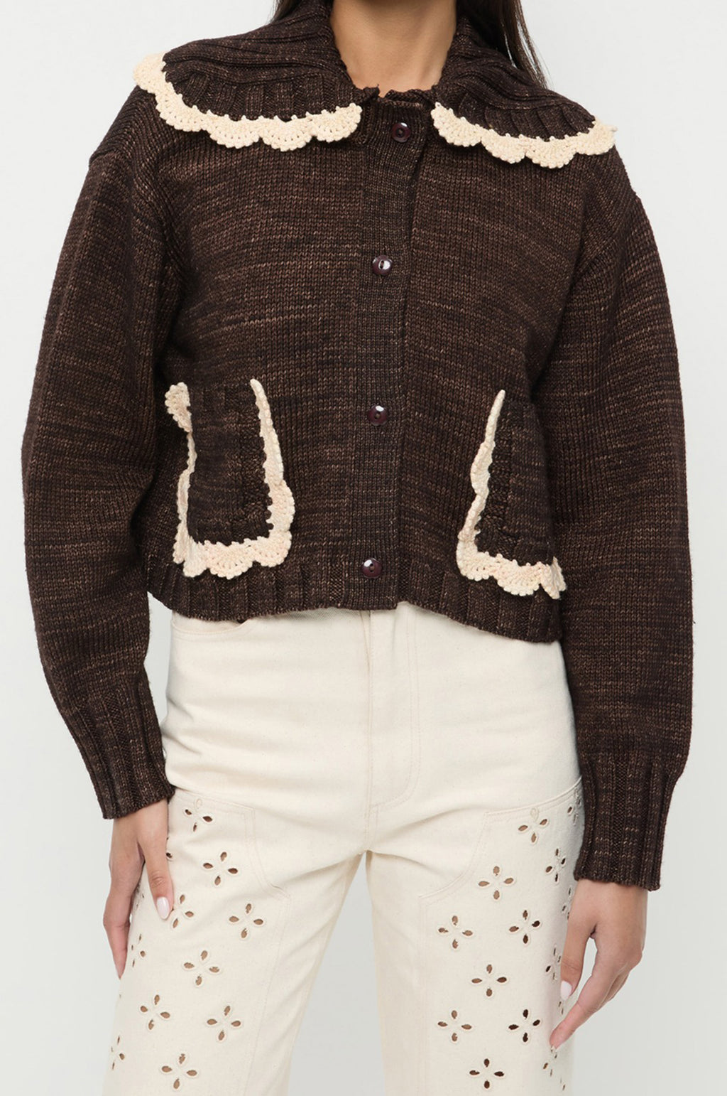 Lo Collar Cardigan Brown/Cream