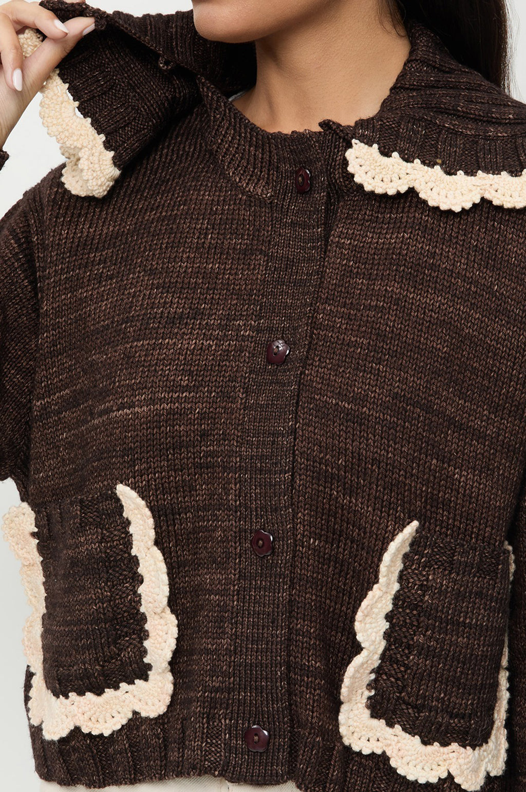 Lo Collar Cardigan Brown/Cream