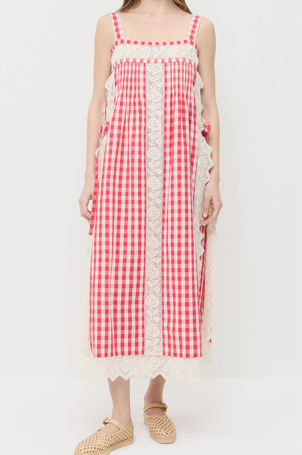 Poppy Lace Dress Red/Cream Gingham