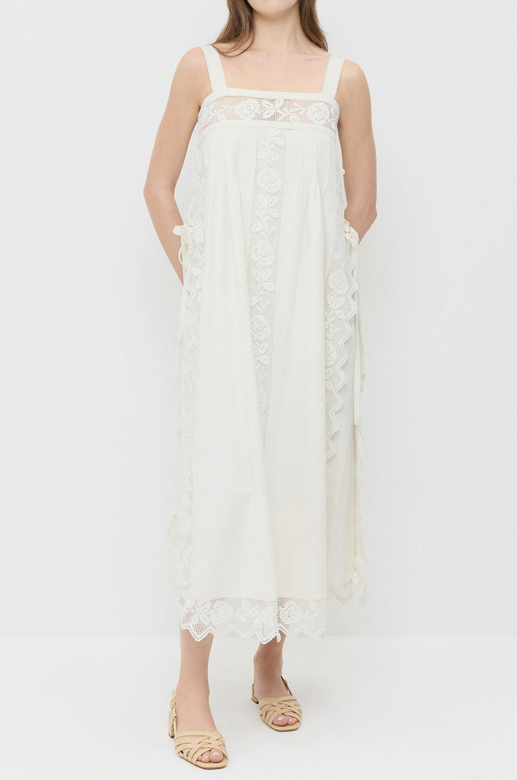 Poppy Open Lace Trim Dress White