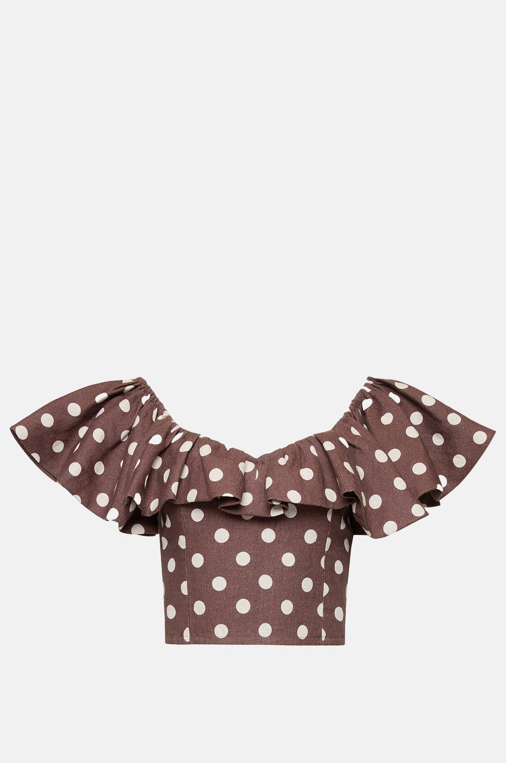 Loeffler Randall Vega Godet Bubble Sleeve Top Brown Cream Polka Dot.