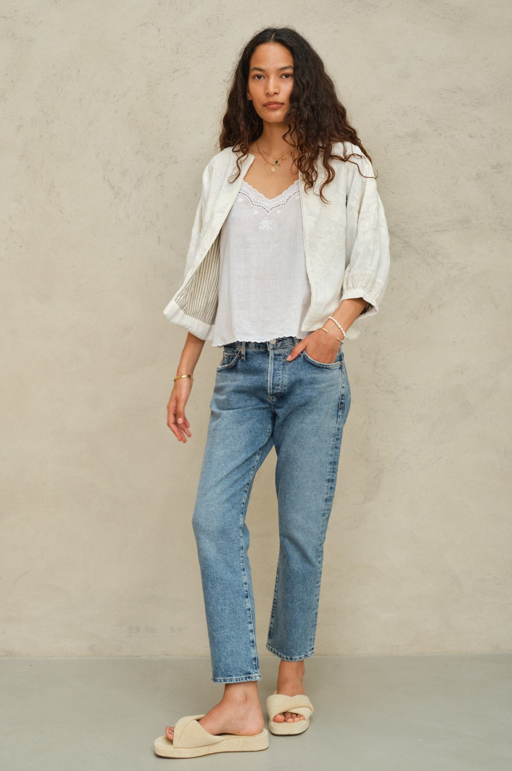 Averi Emb Jacket Ivory