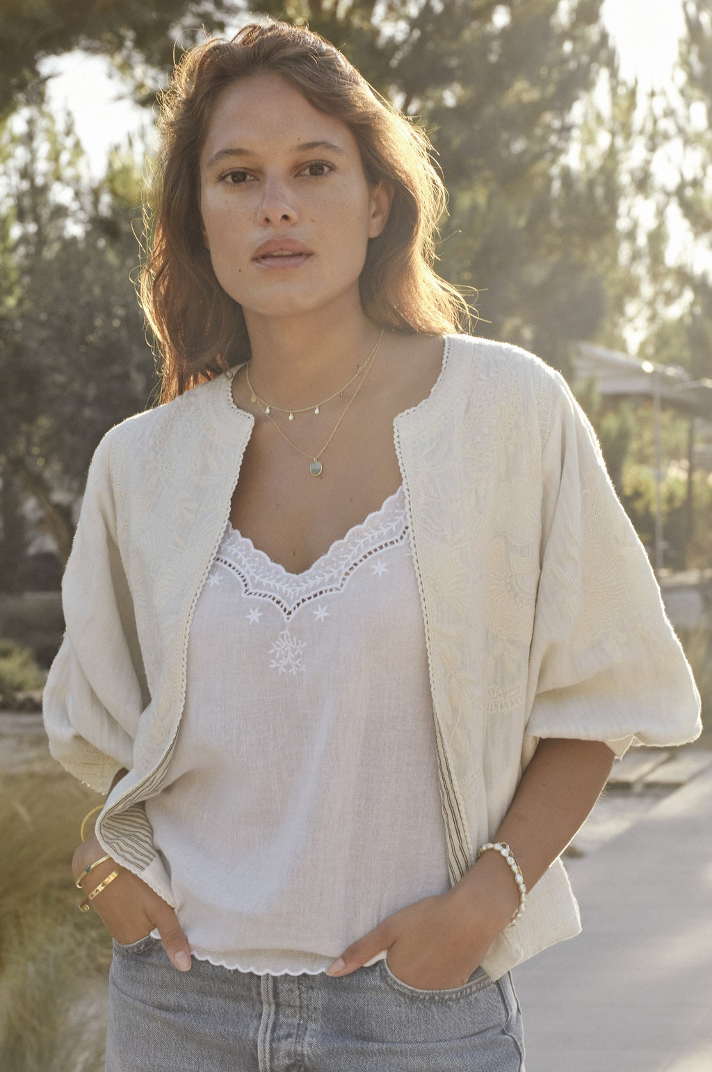 Averi Emb Jacket Ivory