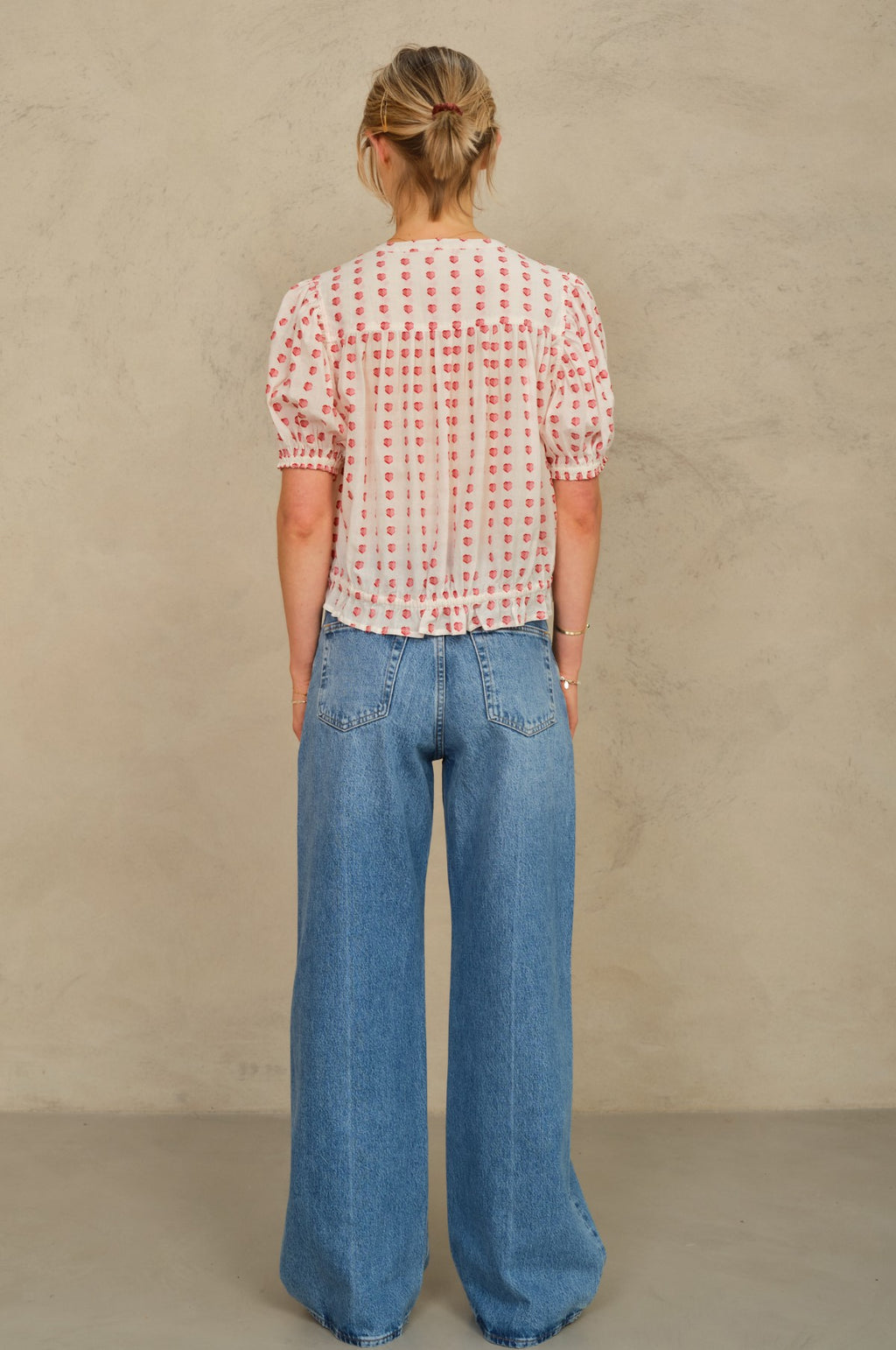 Karla Gathered Top Ecru/Red