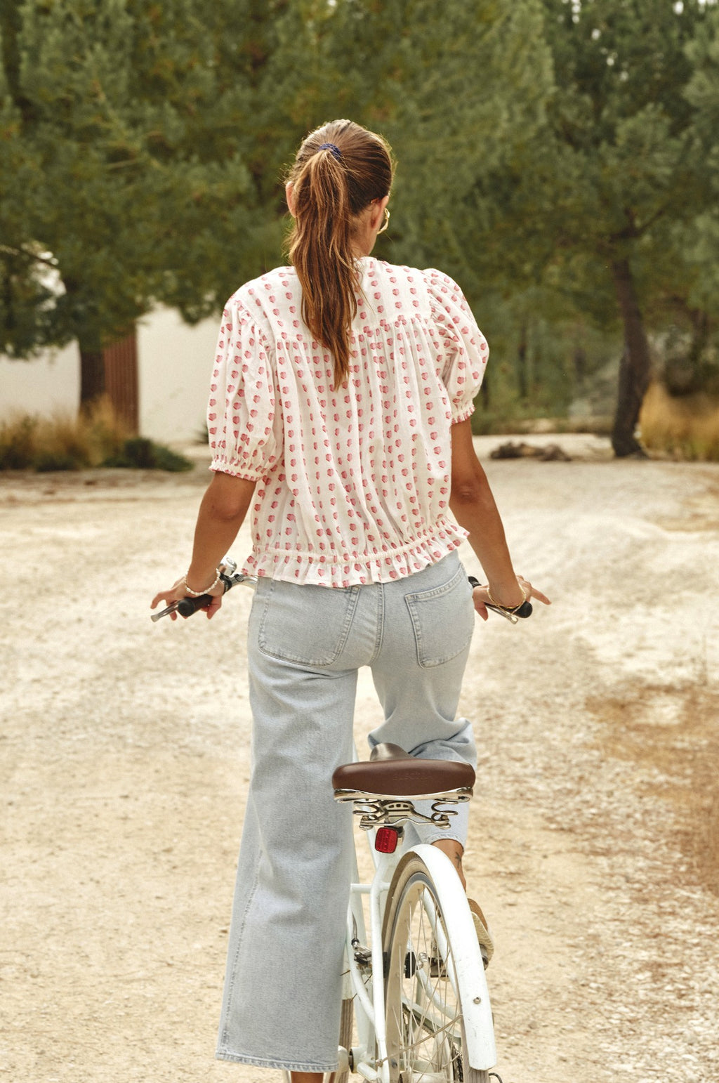 Karla Gathered Top Ecru/Red