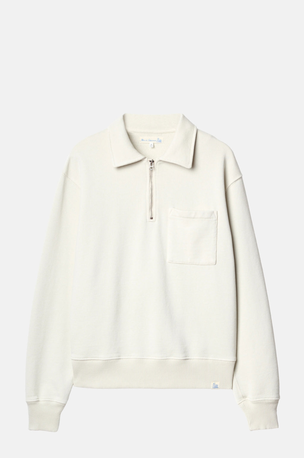 Merz b. Schwanen Authentic Fleece Polo Collared Half-Zip Cotton Sweatshirt Nature.