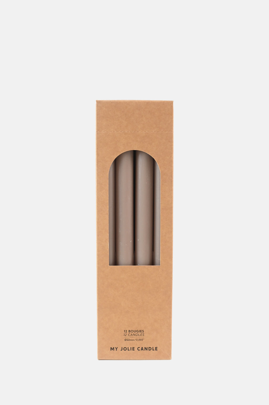 My Jolie Candle Box of 12 Dinner Candles Taupe.