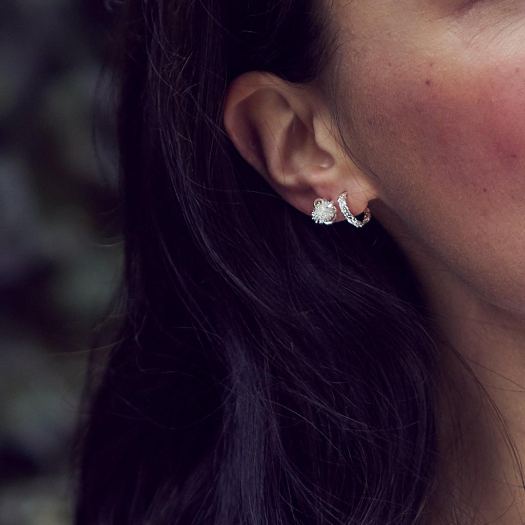 A.M. Nest Structure Mini Hoop Earrings Silver