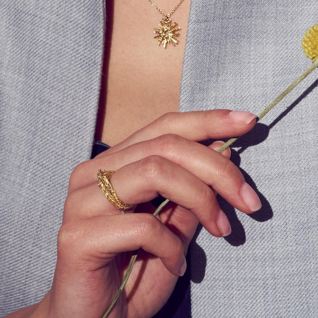 A.M. Champagne Diamond Nest Structure Ring Gold