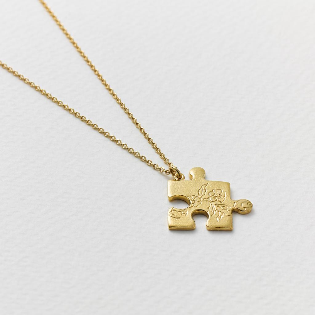 A.M. Floral Puzzle Piece Necklace Gold