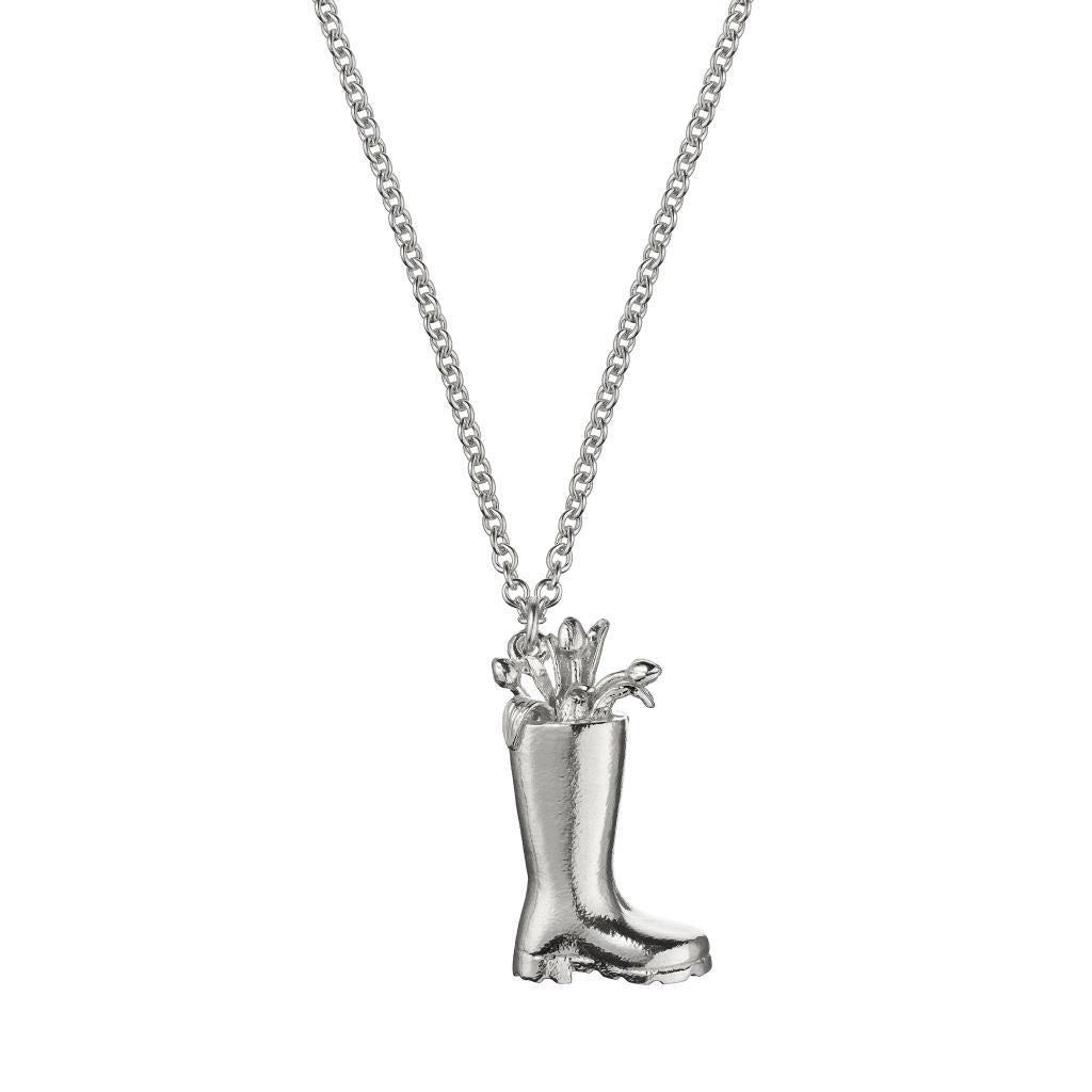 A.M. Tulip Filled Wellington Boot Necklace Silver