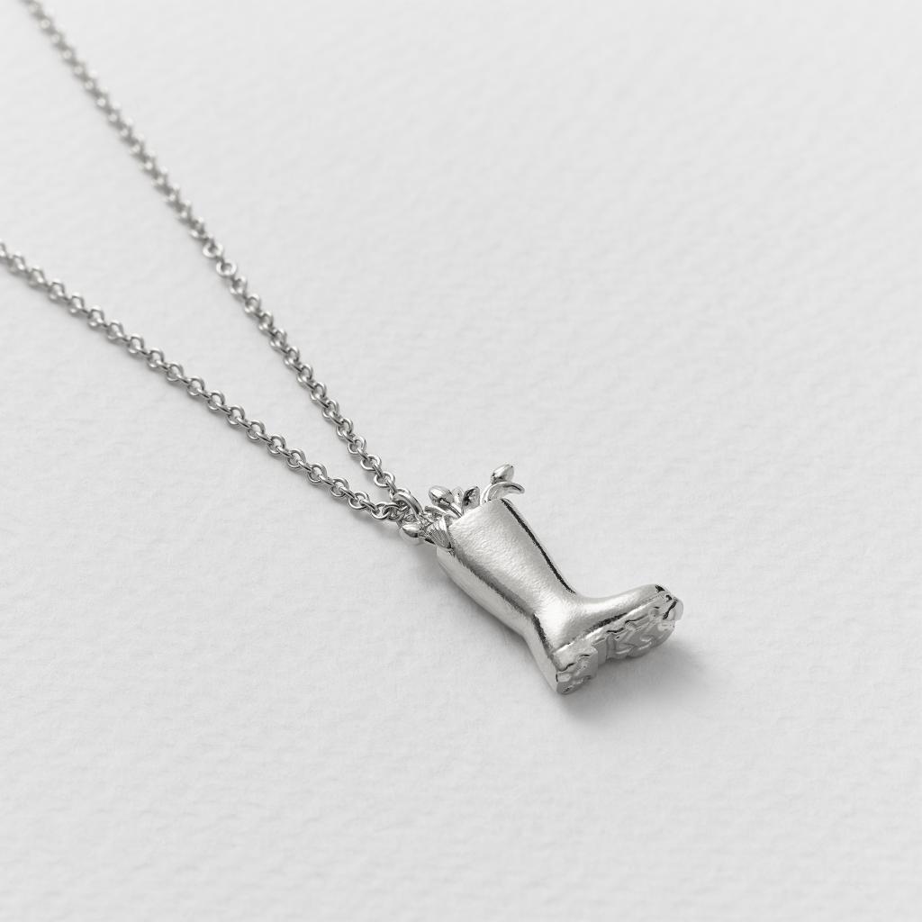 A.M. Tulip Filled Wellington Boot Necklace Silver