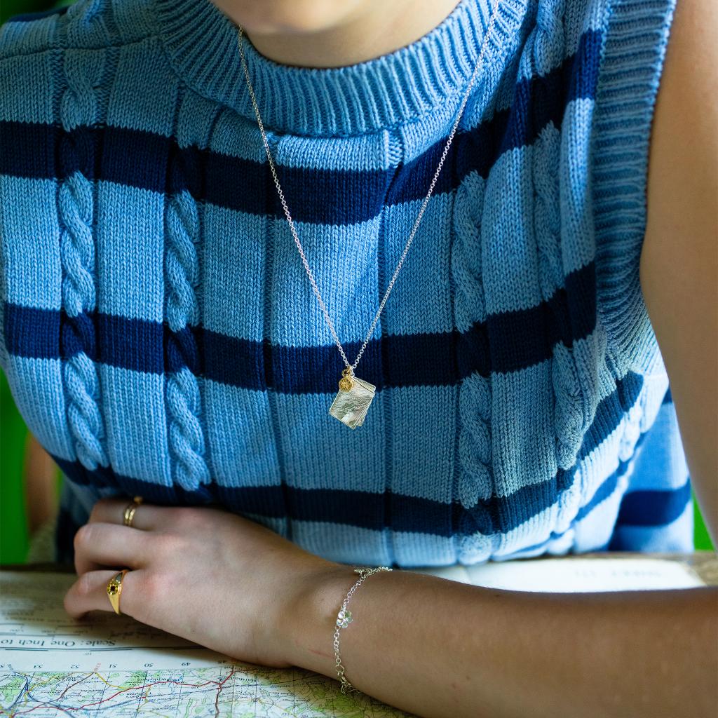 A.M. Map and Compass Necklace, Silver with Gold Plated Details
