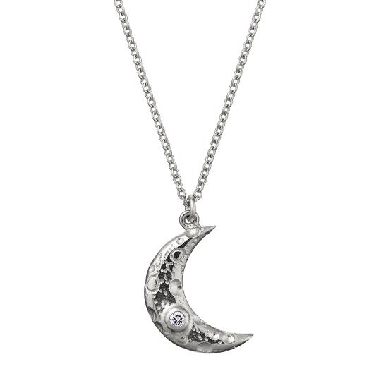 A.M. Stargazing Crescent Moon Necklace with Diamond Silver