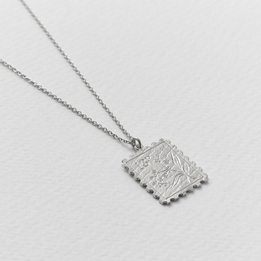 A.M. Floral Stamp Necklace Silver