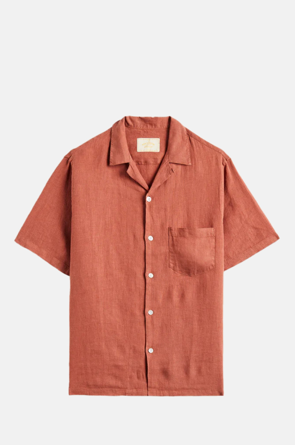 Portuguese Flannel Linen Camp Collar Shirt Terracota.