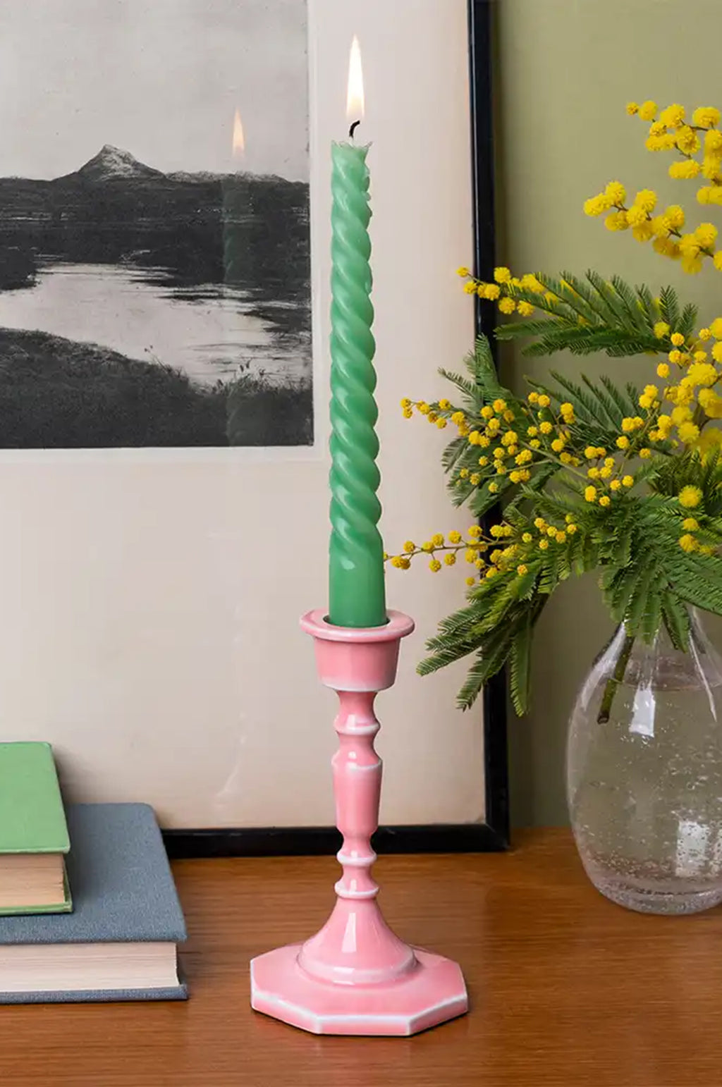 Enamel Candlestick 13cm Pink