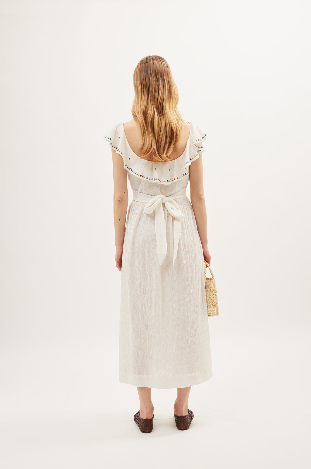 Ebony Dress Petunia Embroidery Ivory