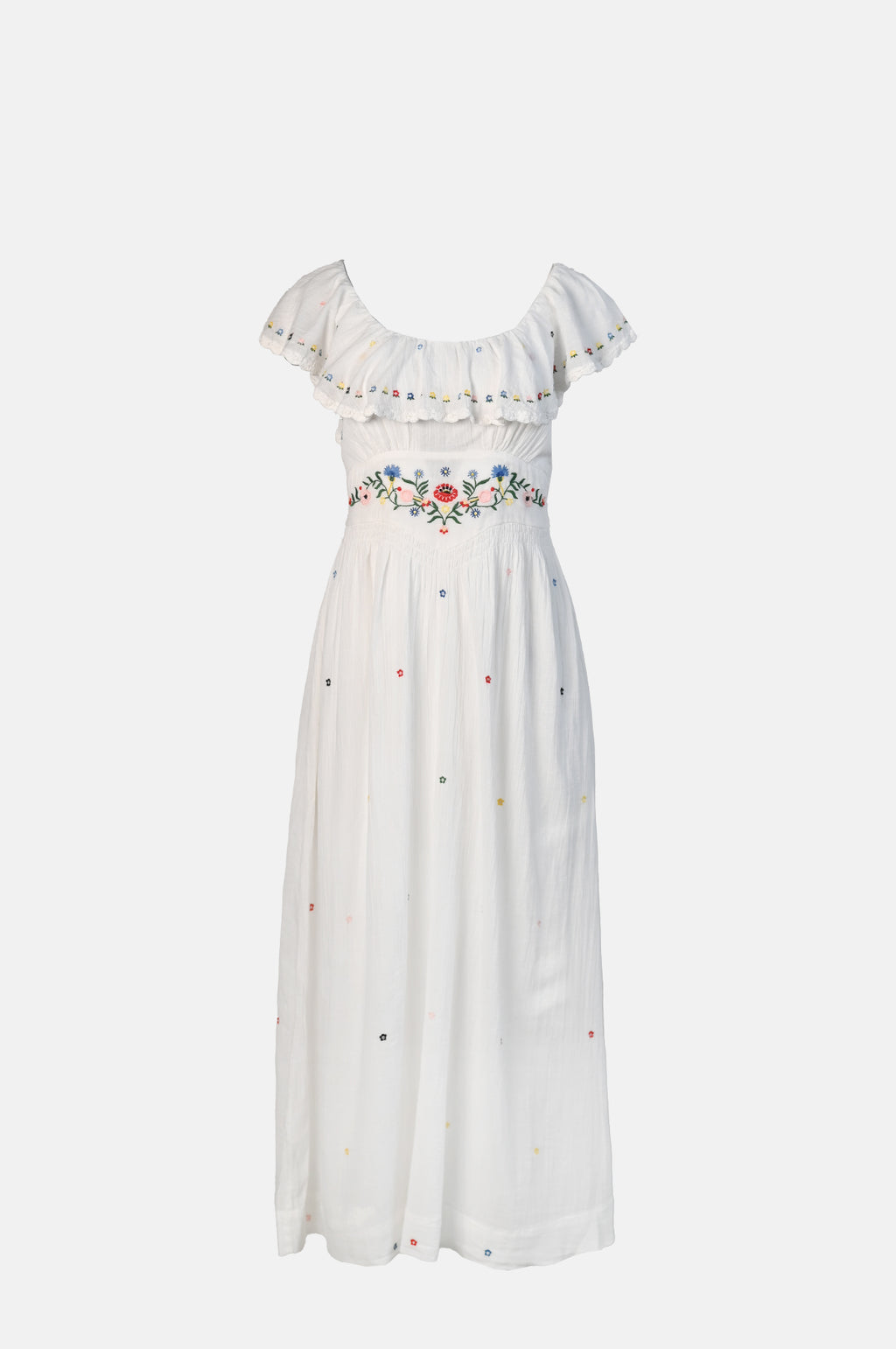 Rixo Ebony Dress Petunia Embroidery Ivory.