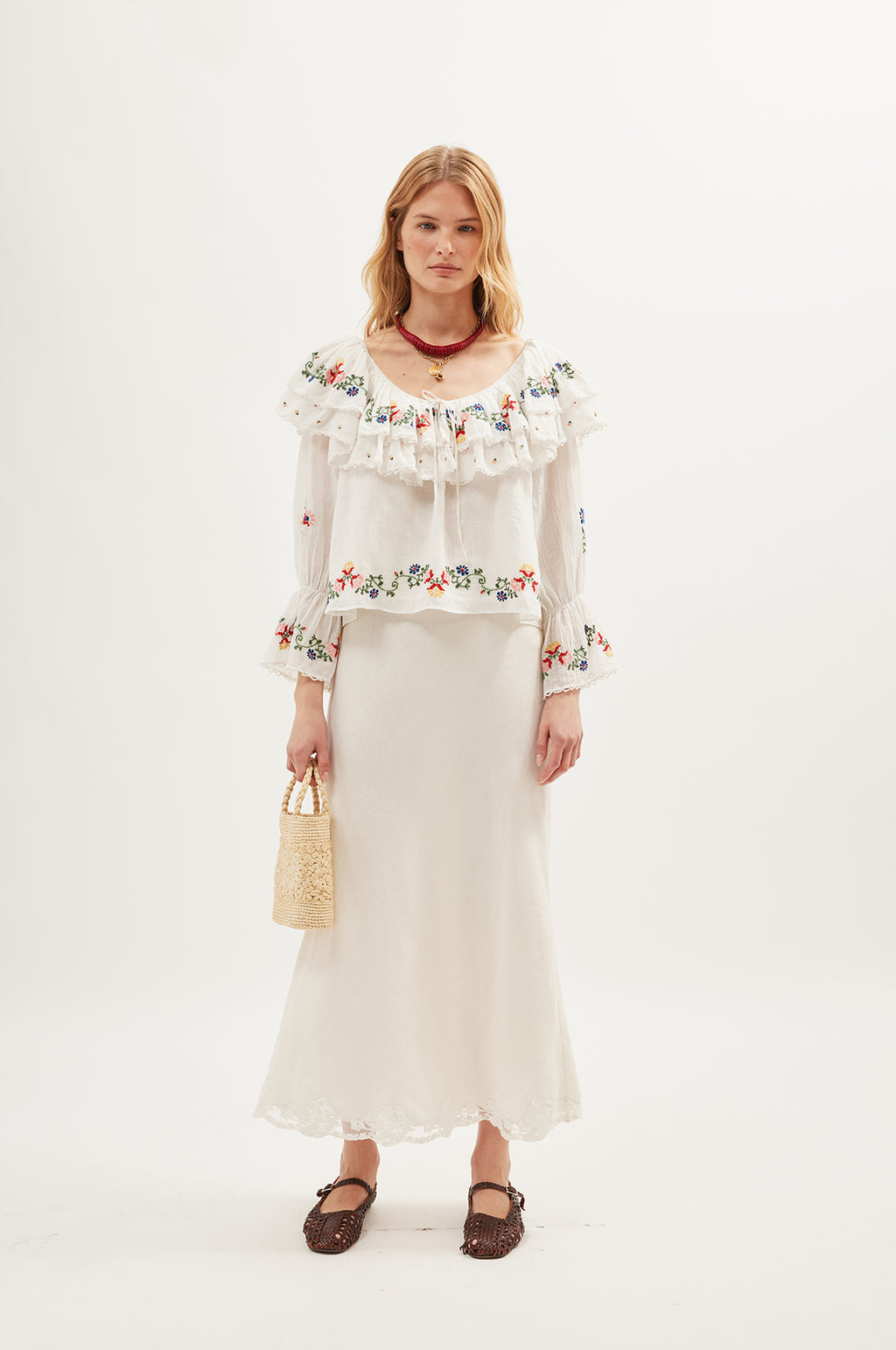 Rixo Maurine Top Lilia Embroidery Ivory.