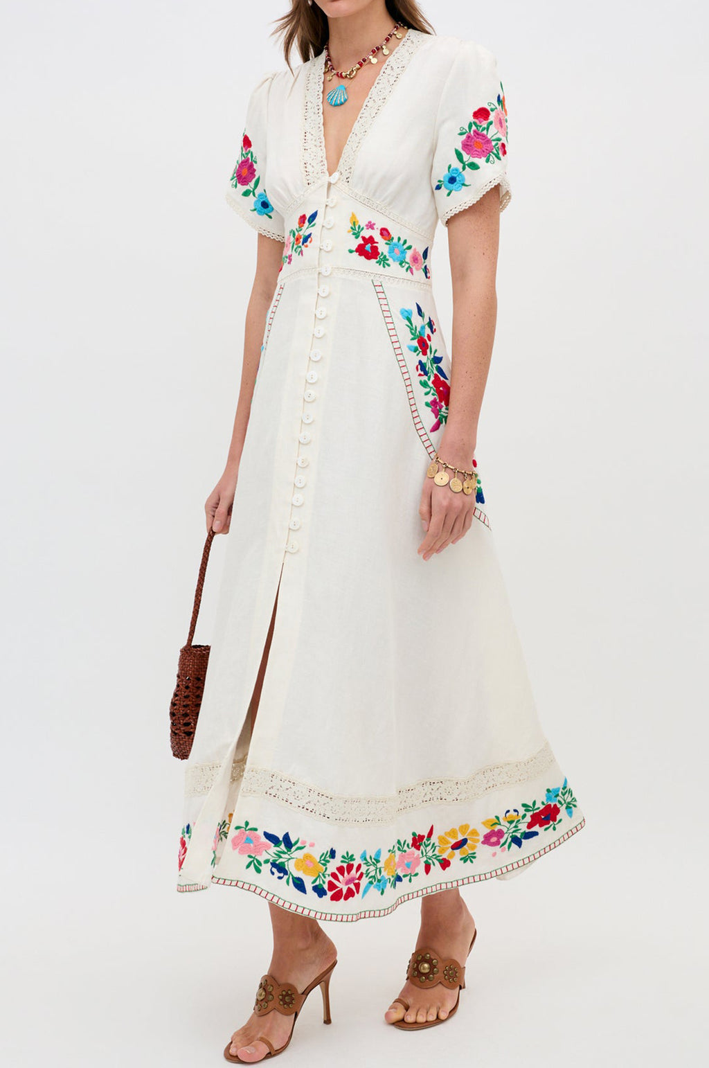 Novara Dress Anemone Embroidery Cream