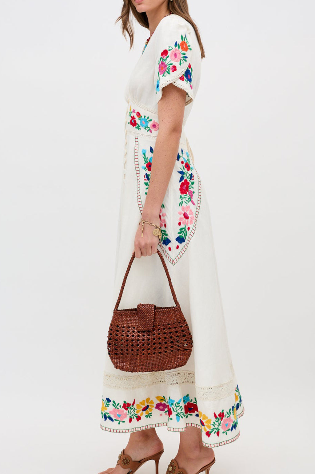 Novara Dress Anemone Embroidery Cream