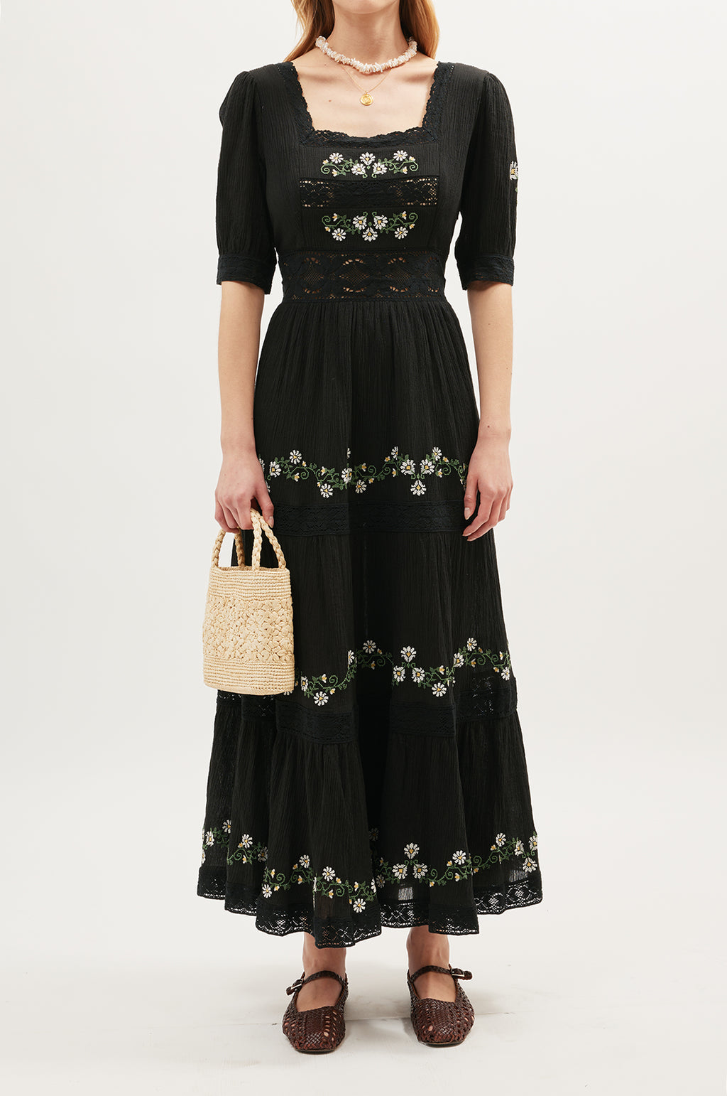 Philippa Dress Lilia Embroidery Black