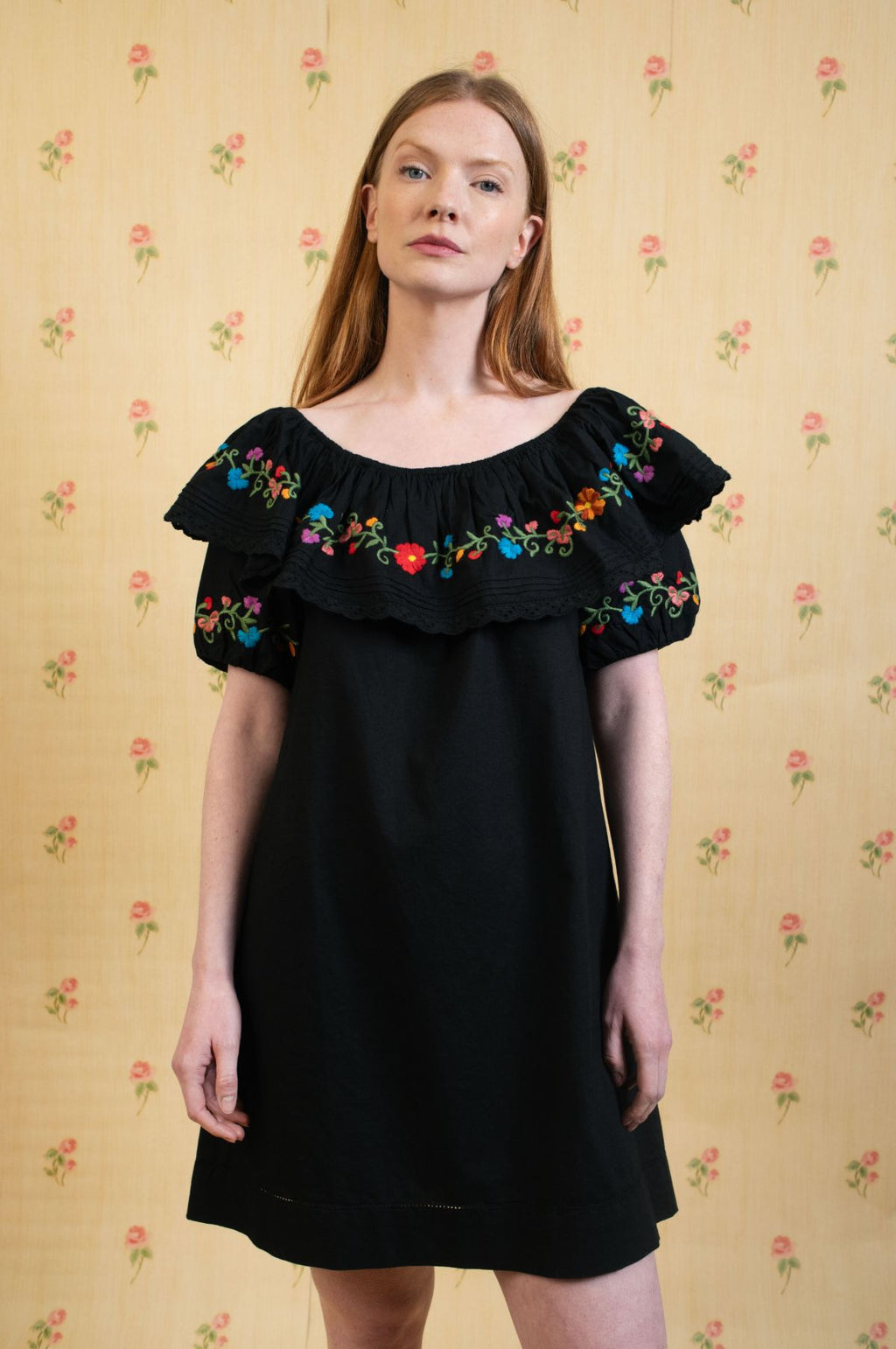 Saige Dress Ombre Floral Embroidery Black