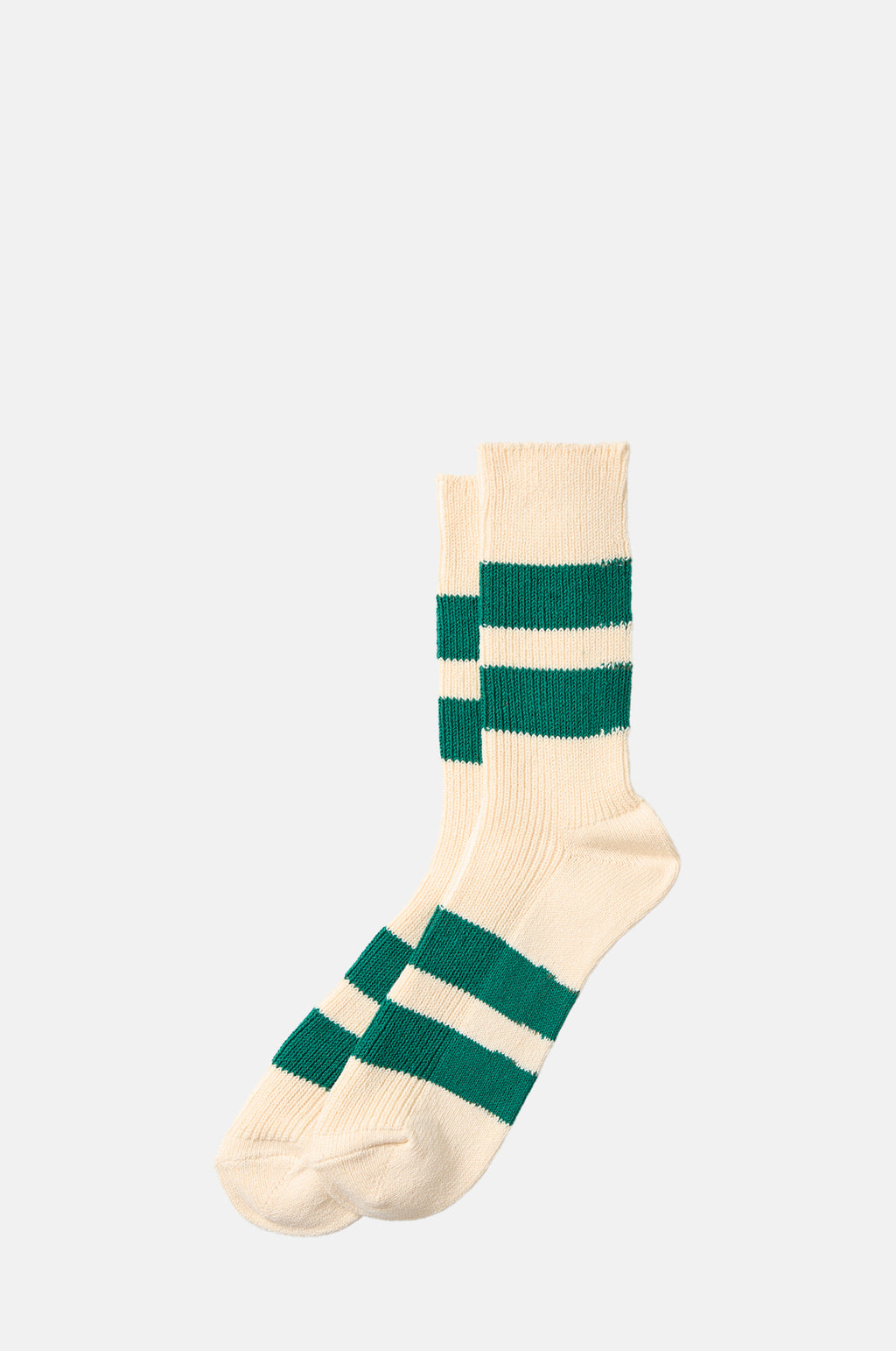 RoToTo Recycled Cotton Stripe Socks Ecru Green.