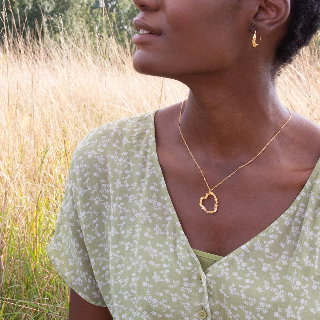 A.M. Floral Heart & Star Necklace Silver