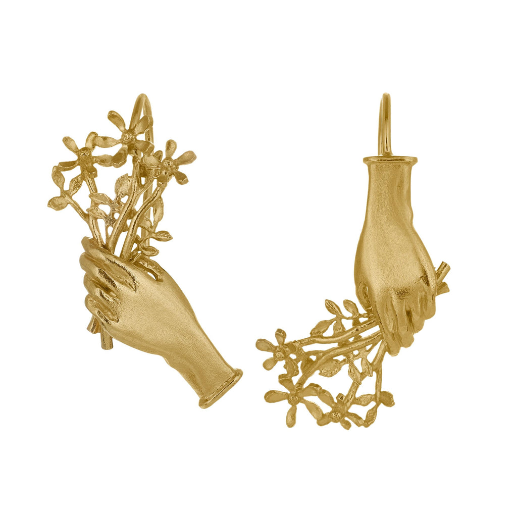 A.M. Asymmetric Gift of Flowers Bouquet Drop Earrings Gold