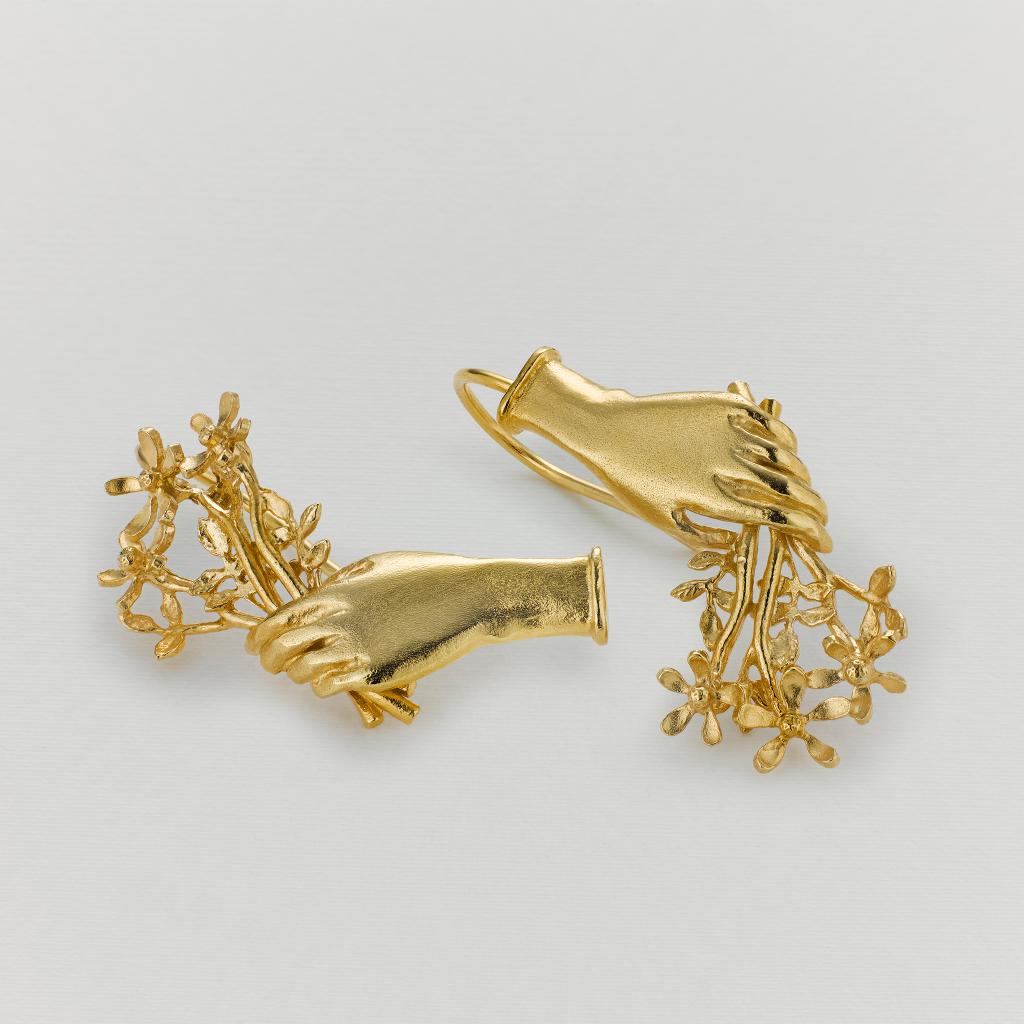 A.M. Asymmetric Gift of Flowers Bouquet Drop Earrings Gold